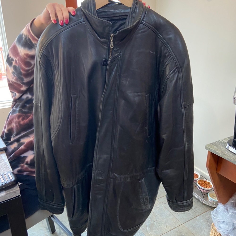 Rare TIBOR Men’s Black Leather Coat Size Large